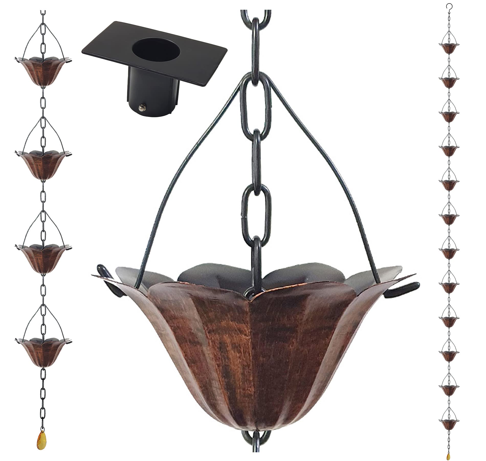LEPTALINA front view of boxed lotus rain chain showing contents and benefit