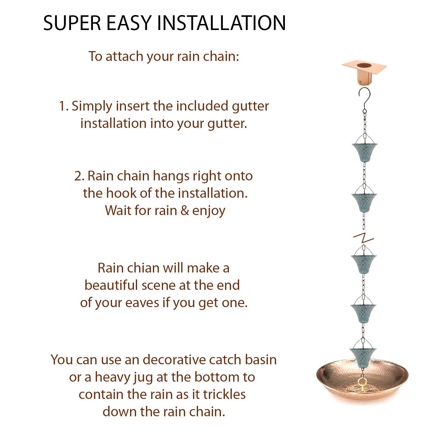 LEPTALINA chain directing flow into a rain barrel for efficient water collection