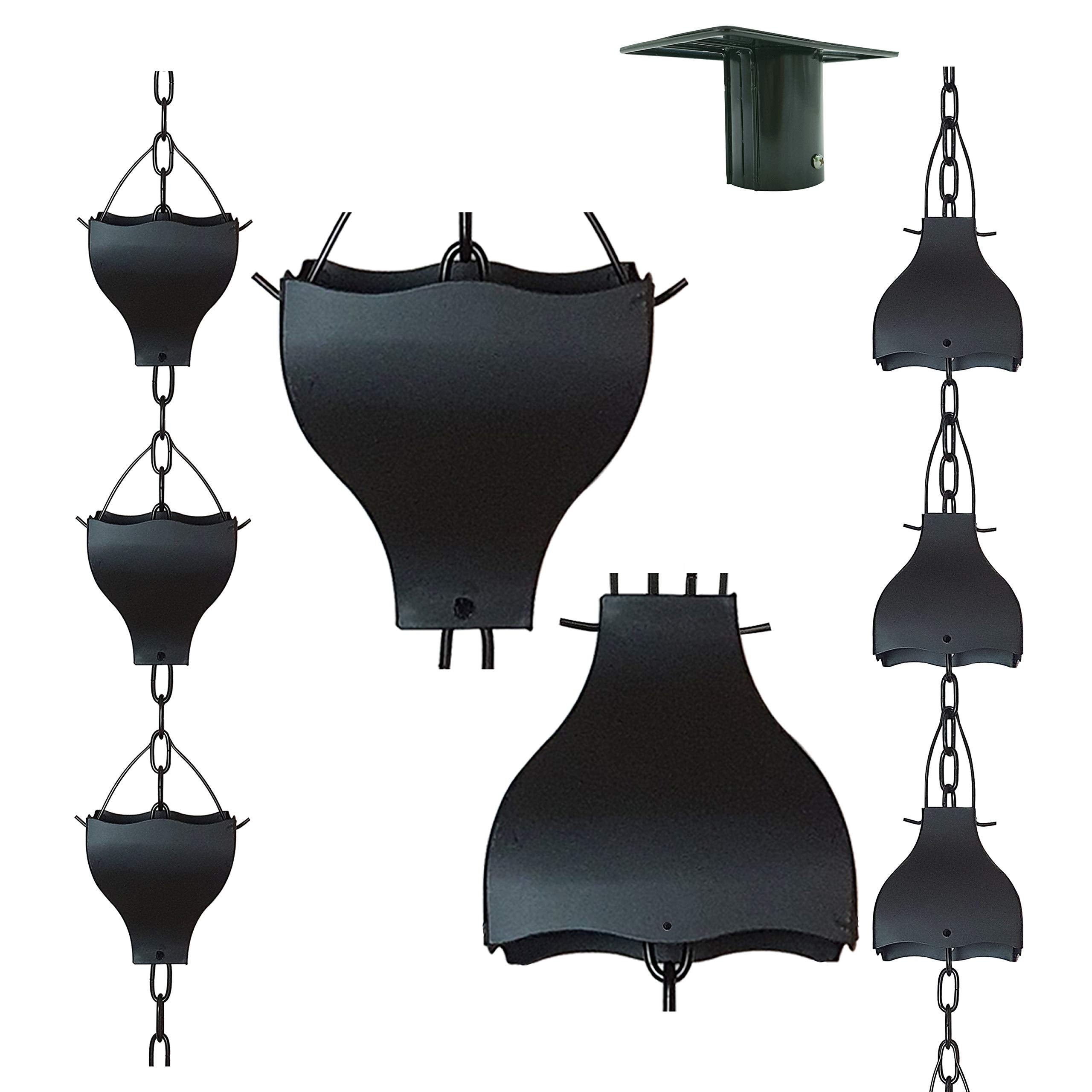 LEPTALINA rain chain in use during rain producing soothing cascading water sound