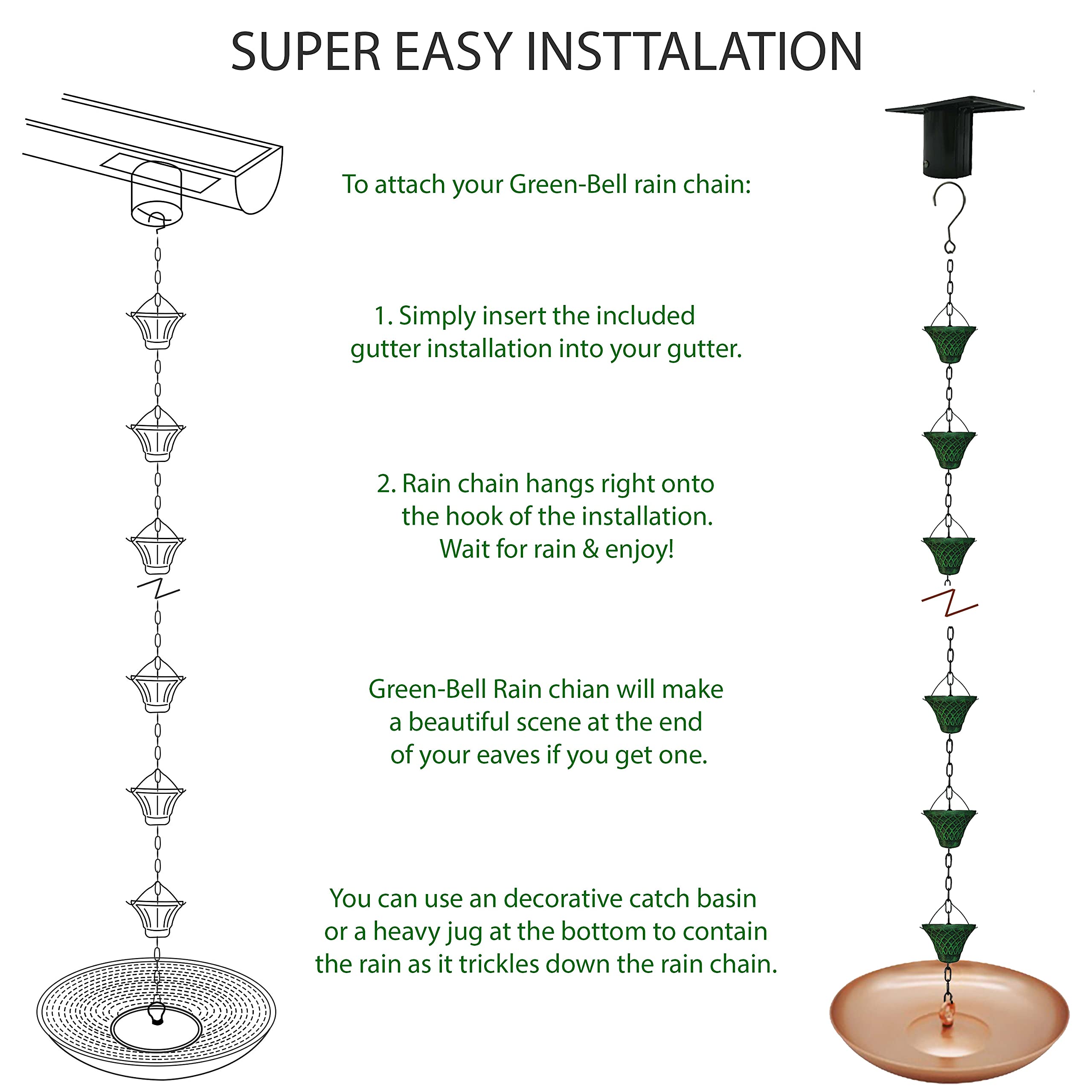LEPTALINA rain chain installed on gutter guiding water neatly down without splashing