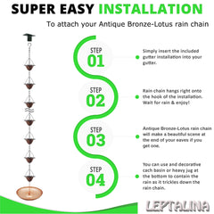LEPTALINA rain chain next to ruler showing adjustable 8.5ft length