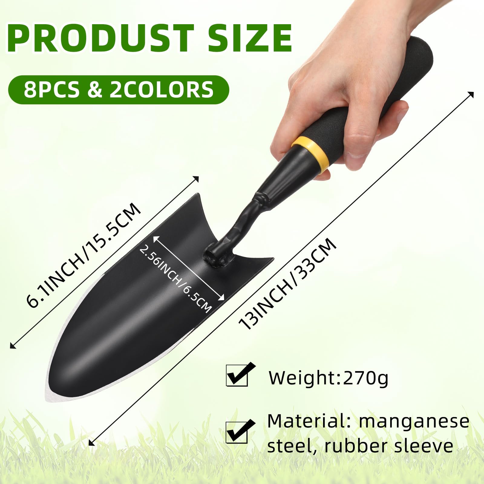 Leritón close-up of carbon steel blade tip highlighting sharp V shape for precise digging