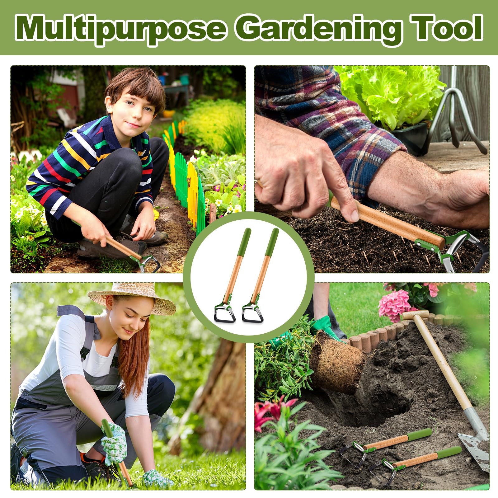 Leriton hoe in use slicing weeds between plants for faster garden cleanup