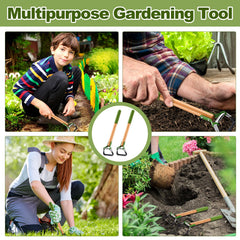 Leriton hoe in use slicing weeds between plants for faster garden cleanup