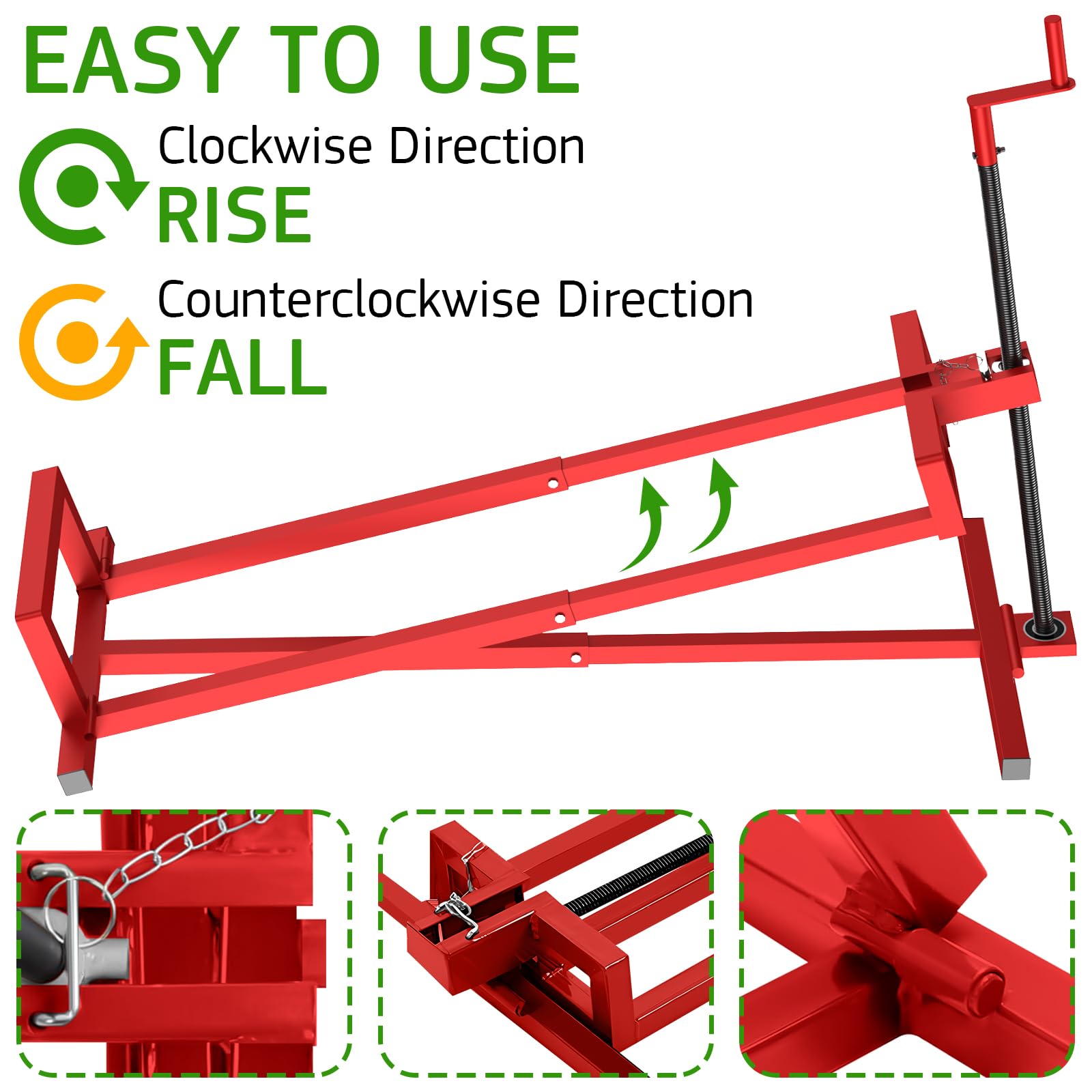 LESANM lift jack holding a riding mower for easy blade access and safer maintenance