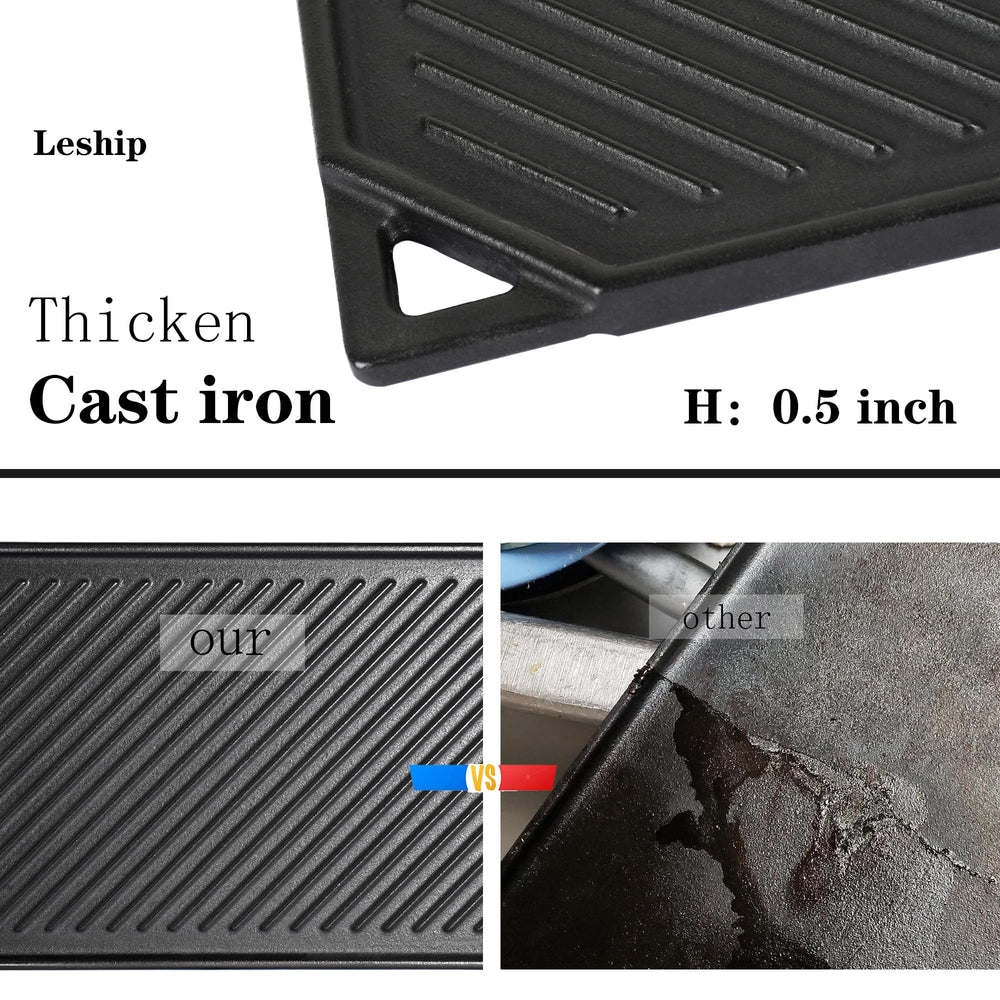 Leship close-up of flat side showing smooth surface for even pancake cooking