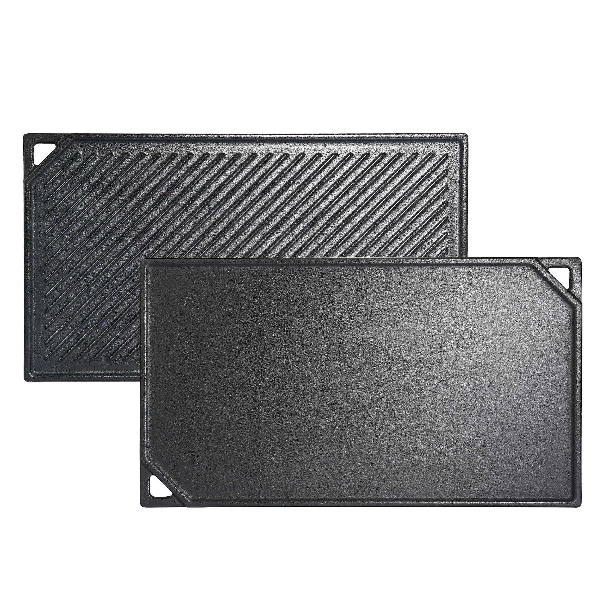 Leship rectangular griddle front view showing shape and handles for versatile cooking