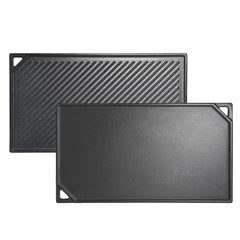 Leship rectangular griddle front view showing shape and handles for versatile cooking