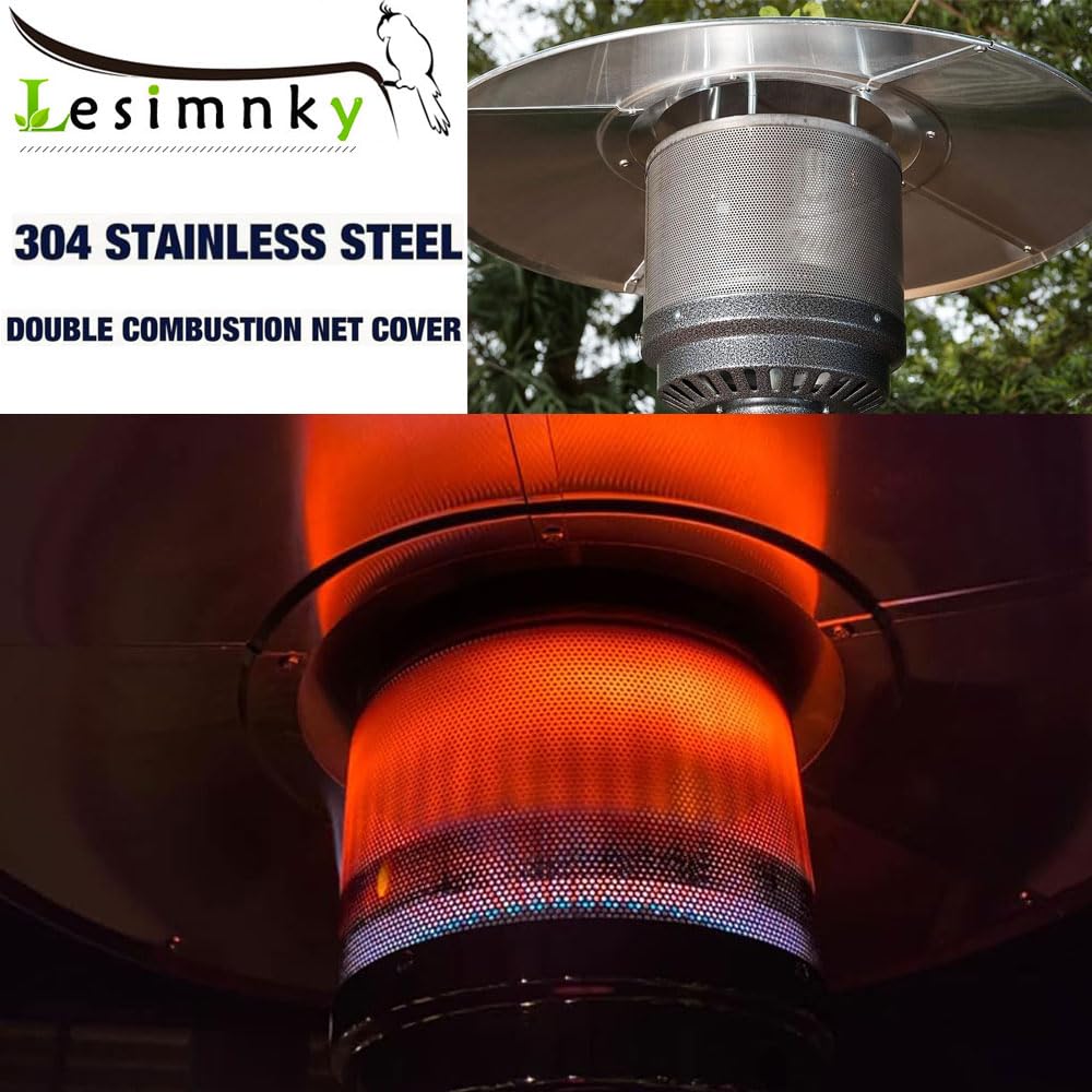Lesimnky lifestyle patio setting showing durable stainless emitter on a commercial patio heater