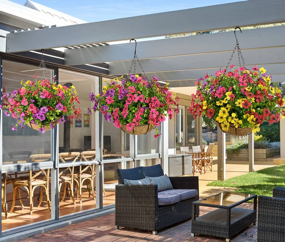 Lesrant hanging basket installed on porch demonstrating curb appeal and weather-ready decoration