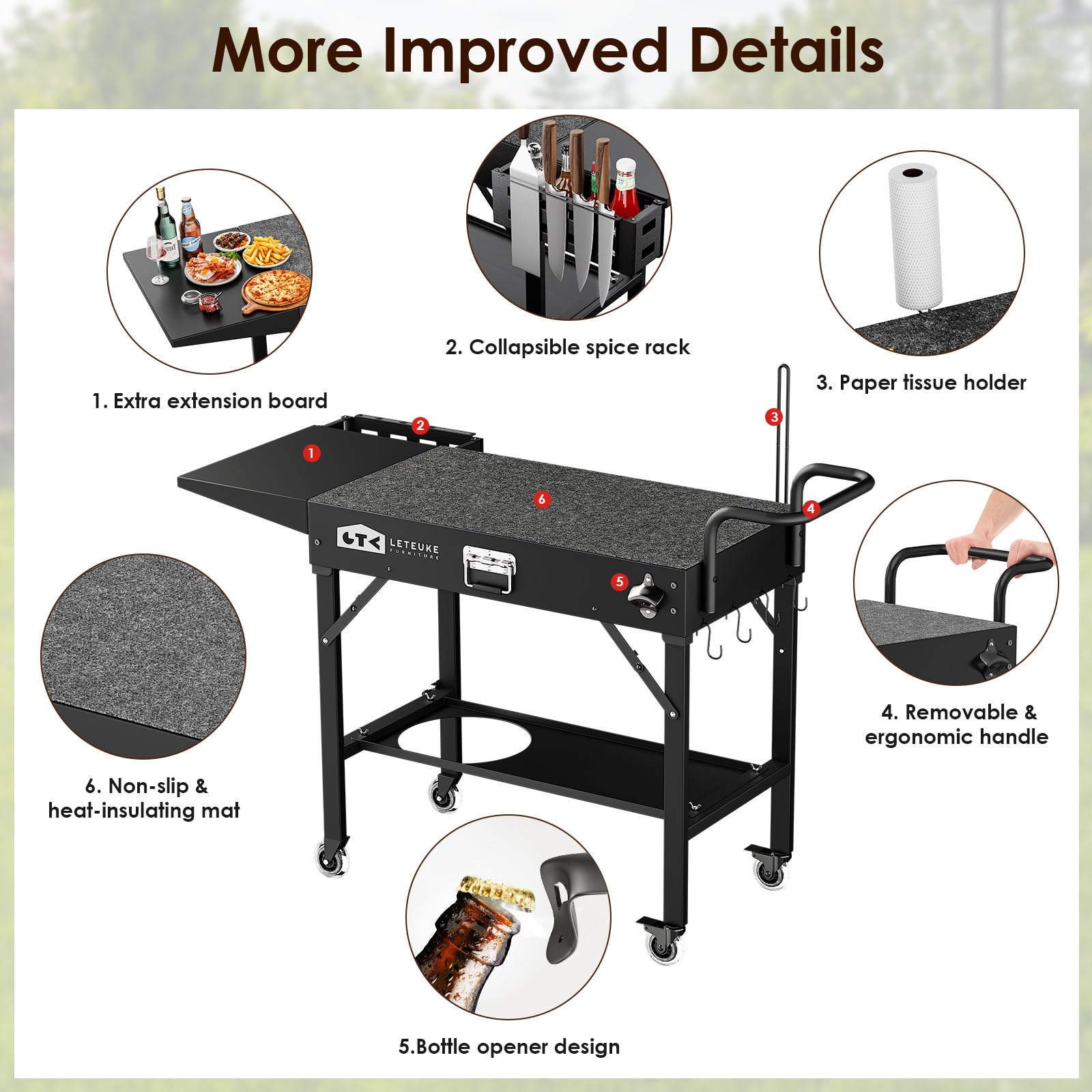 Leteuke grill cart accessory hooks and knife holder for organized tools