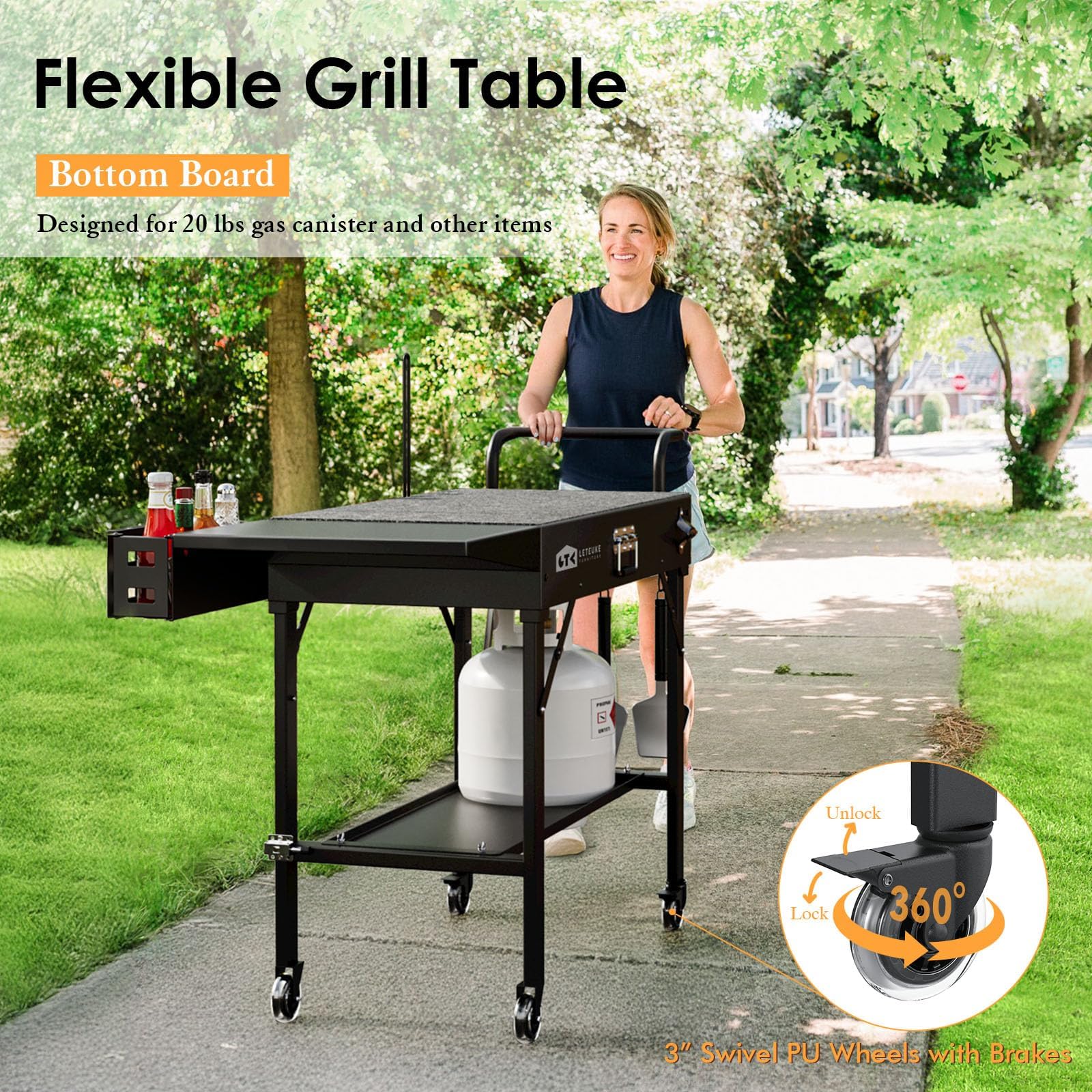 Leteuke grill cart in backyard setup offering an efficient outdoor station
