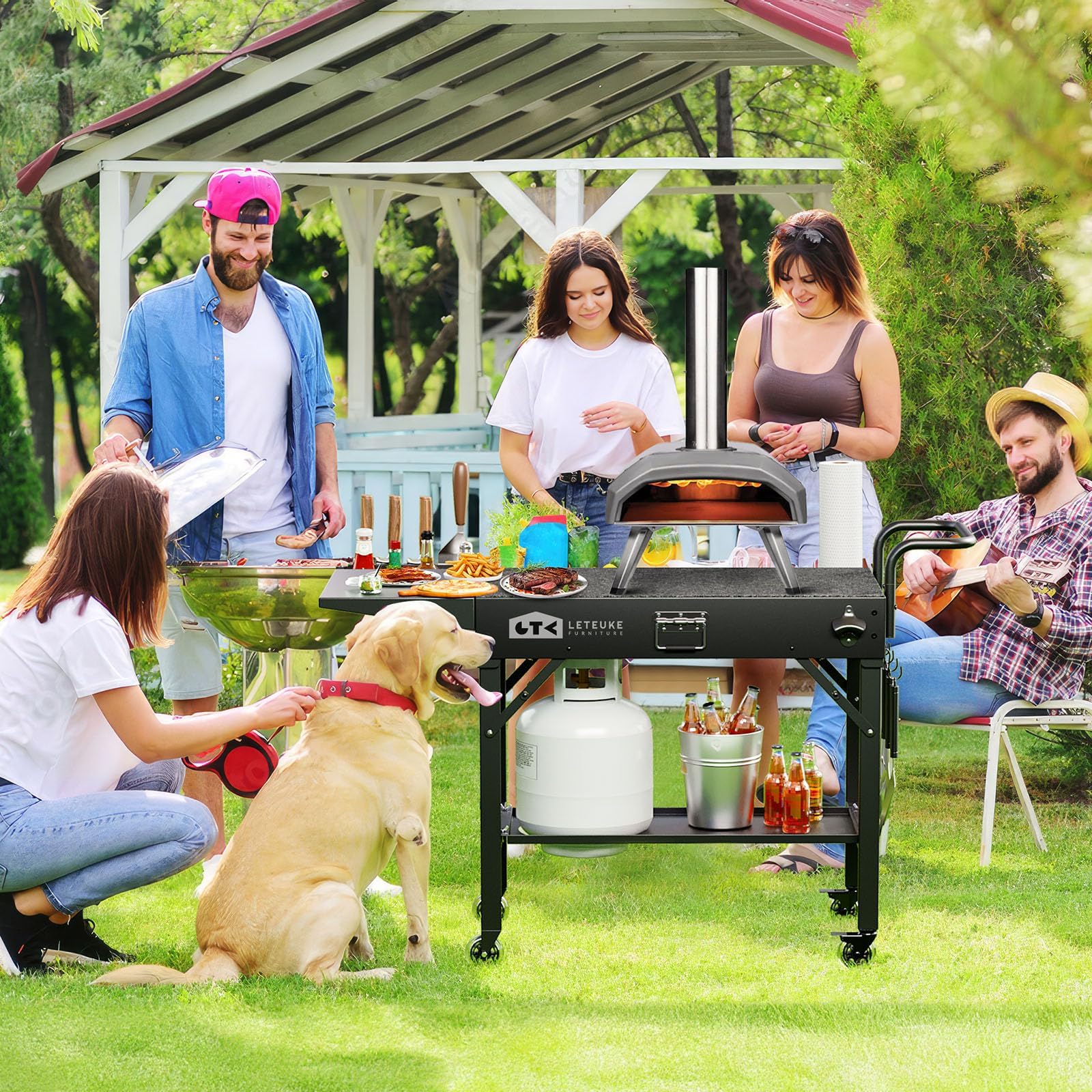 Leteuke grill cart supporting a Blackstone griddle for secure cooking