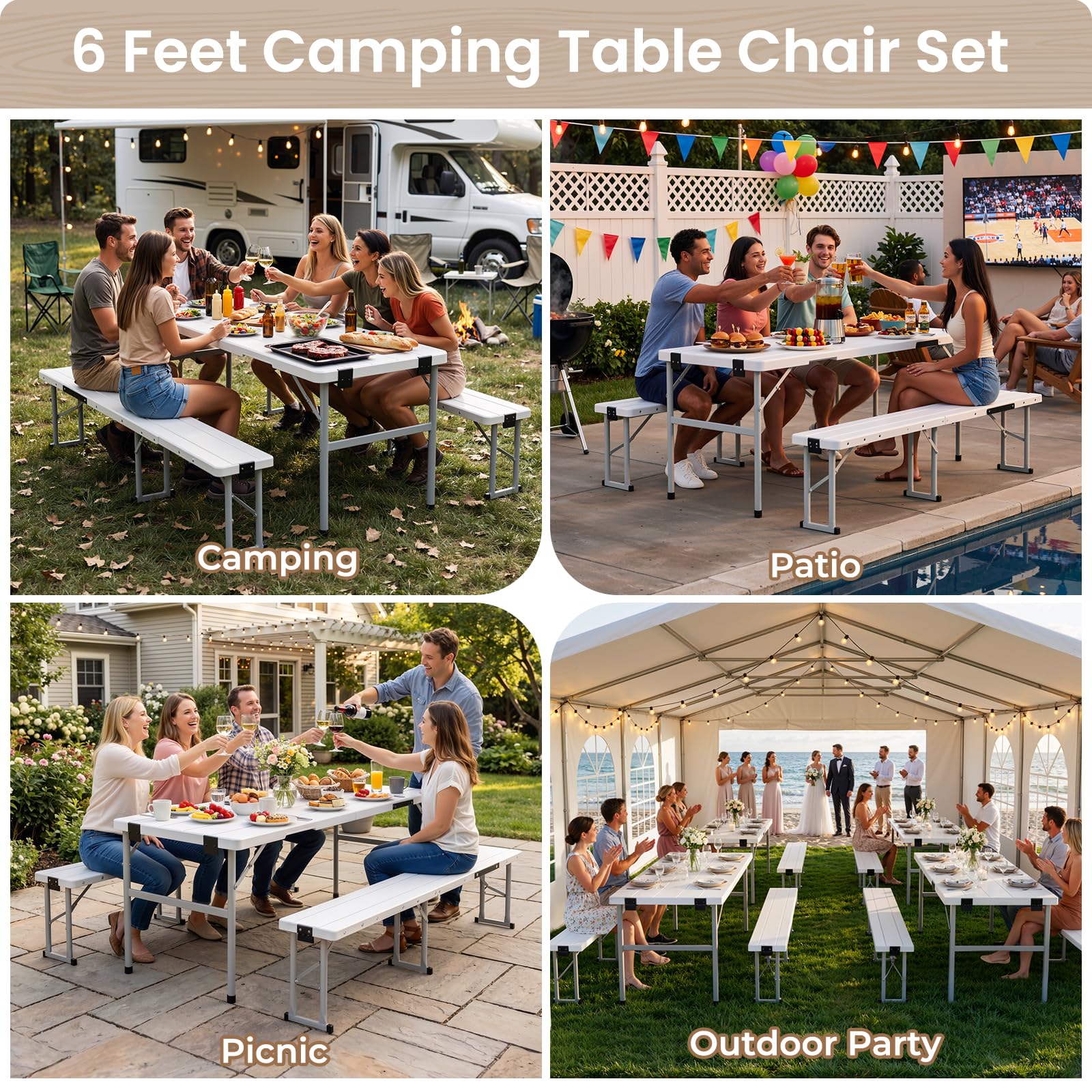 Leteuke table next to chair for scale showing 70-inch length and usable space benefit