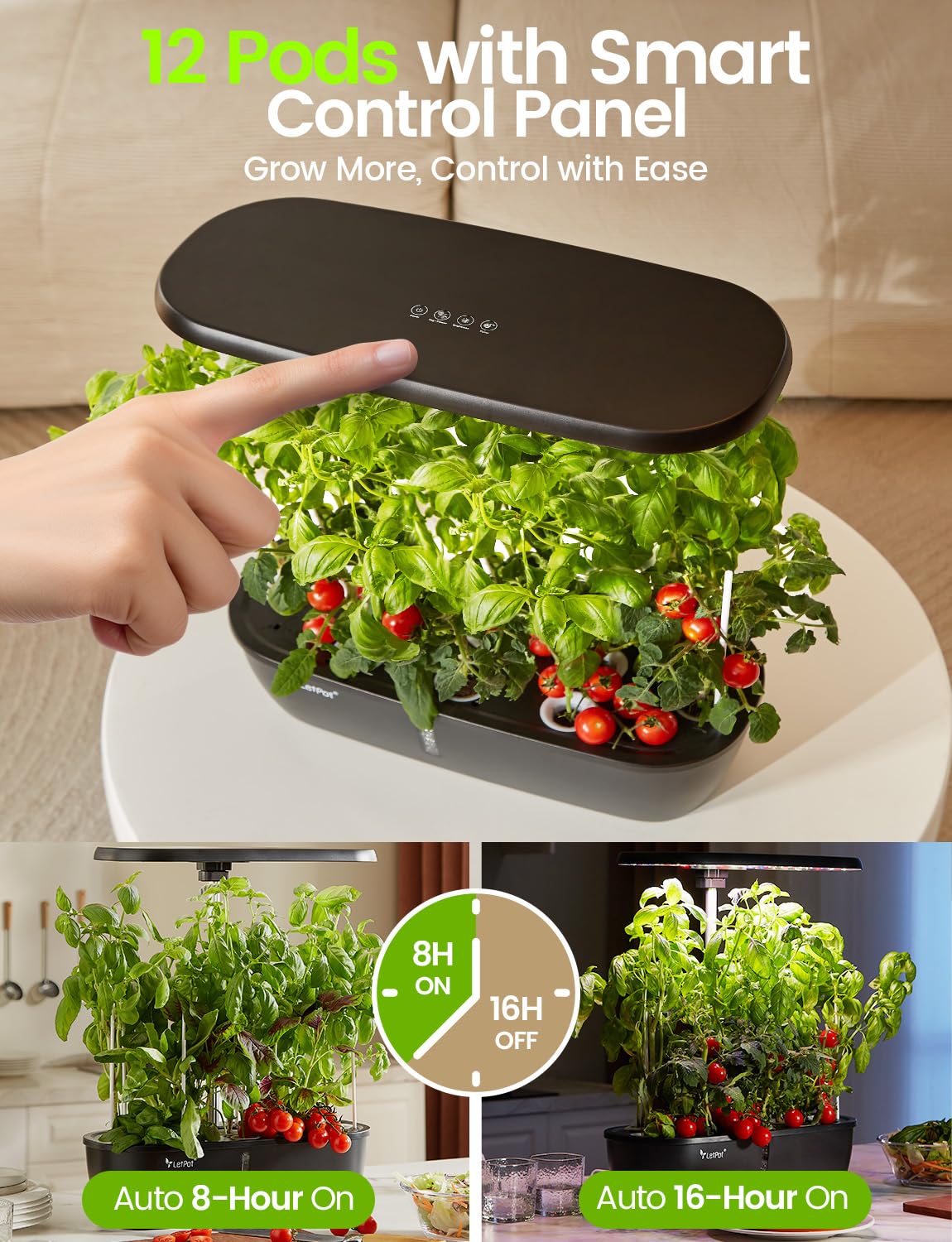 LETPOT close-up of 24W full-spectrum LED panel delivering balanced growth light
