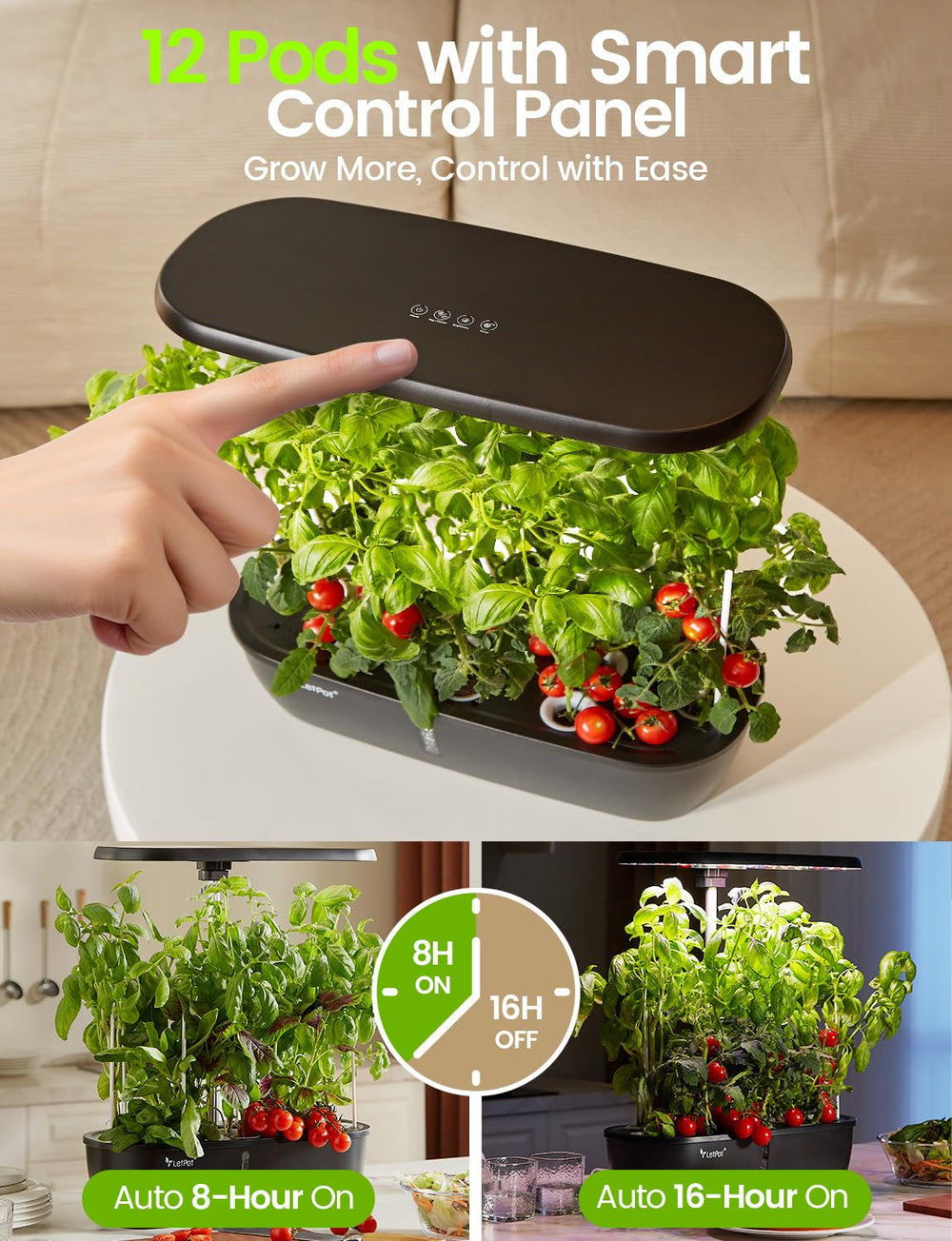 LETPOT close-up of 24W full-spectrum LED panel delivering balanced growth light