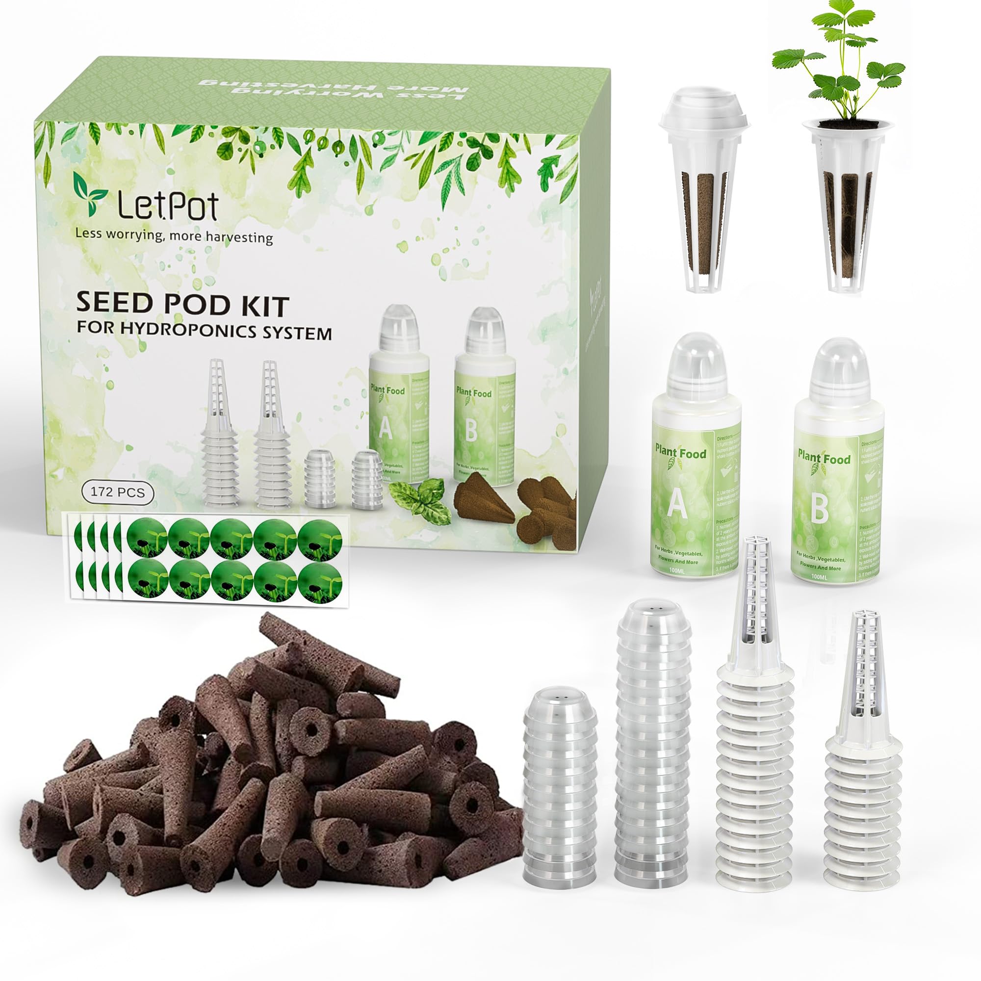 LETPOT front view of complete seed pod kit showing all included components and organization