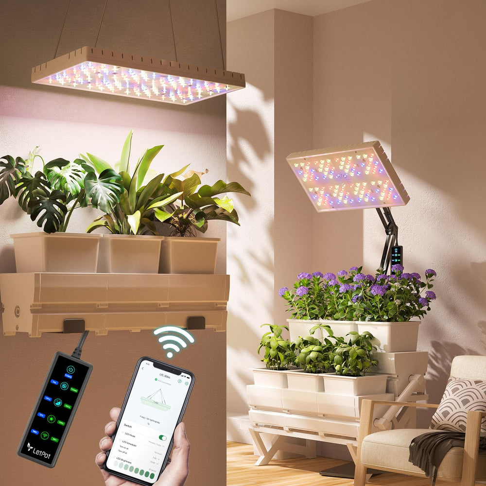 LETPOT front view with stand showing compact adjustable setup and control convenience