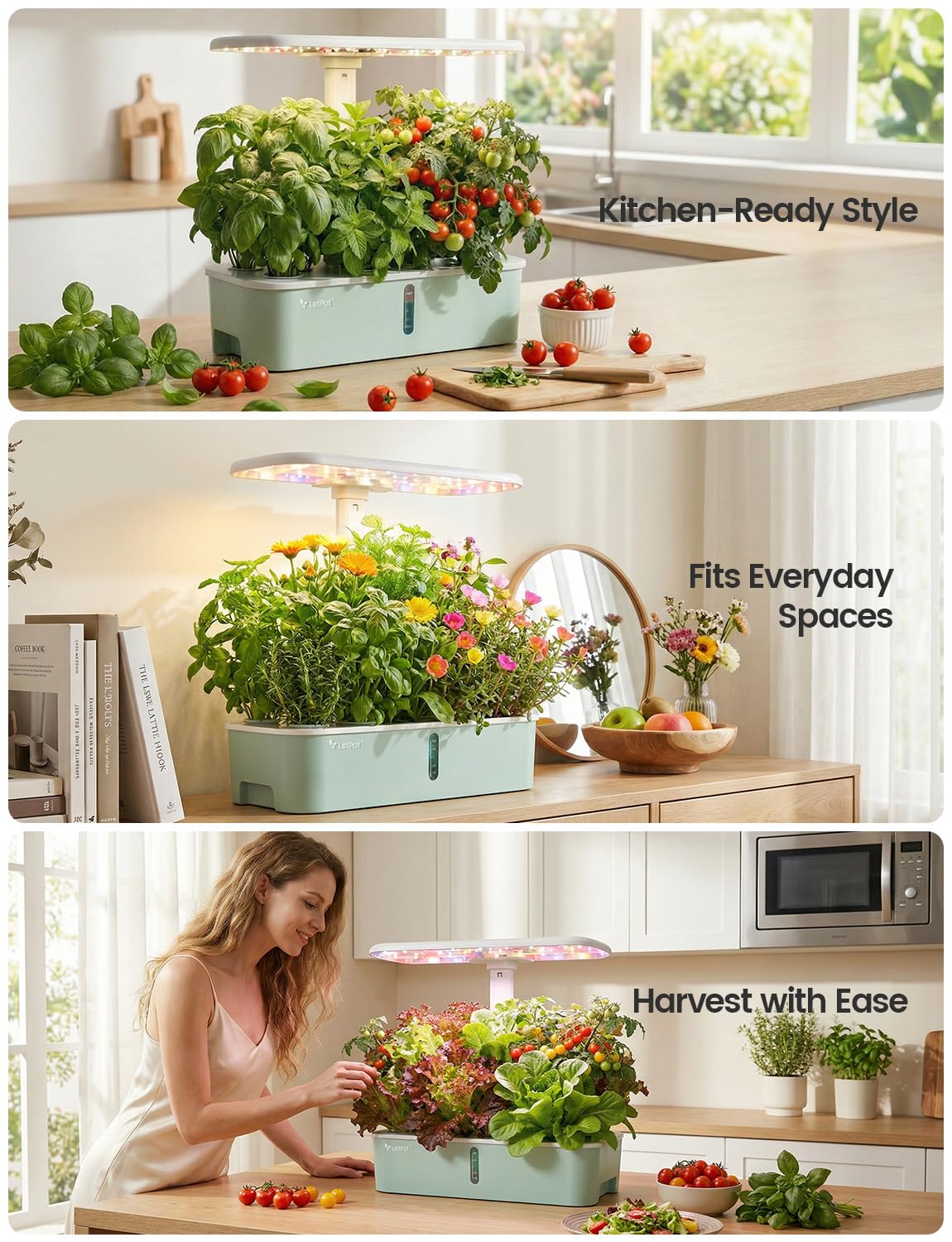 LETPOT on kitchen counter with fresh herbs ready to harvest and convenience