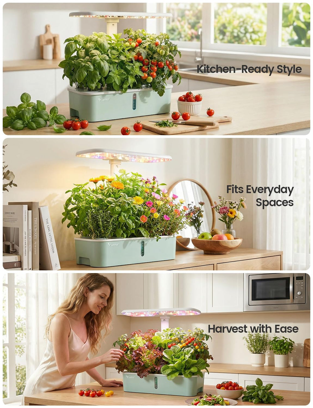 LETPOT on kitchen counter with fresh herbs ready to harvest and convenience