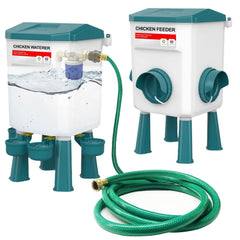 letsFix front view of assembled waterer and feeder showing compact setup and convenience