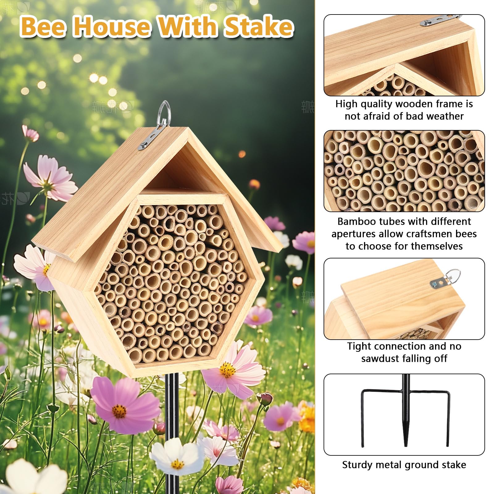 Lettry close-up of bamboo tubes displaying varied diameters to support different bee sizes