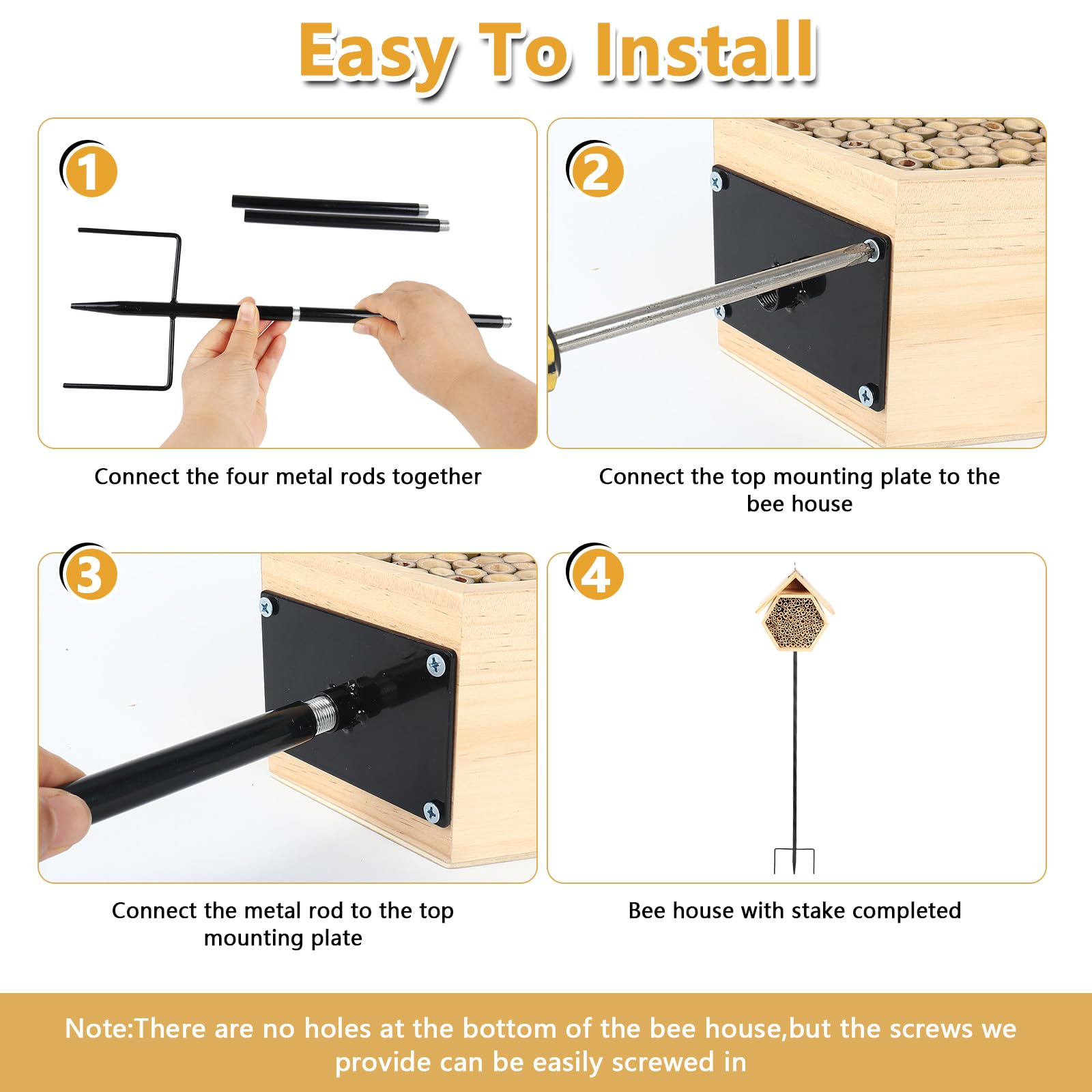 Lettry bee house held in hand to show compact size and easy placement for gardeners