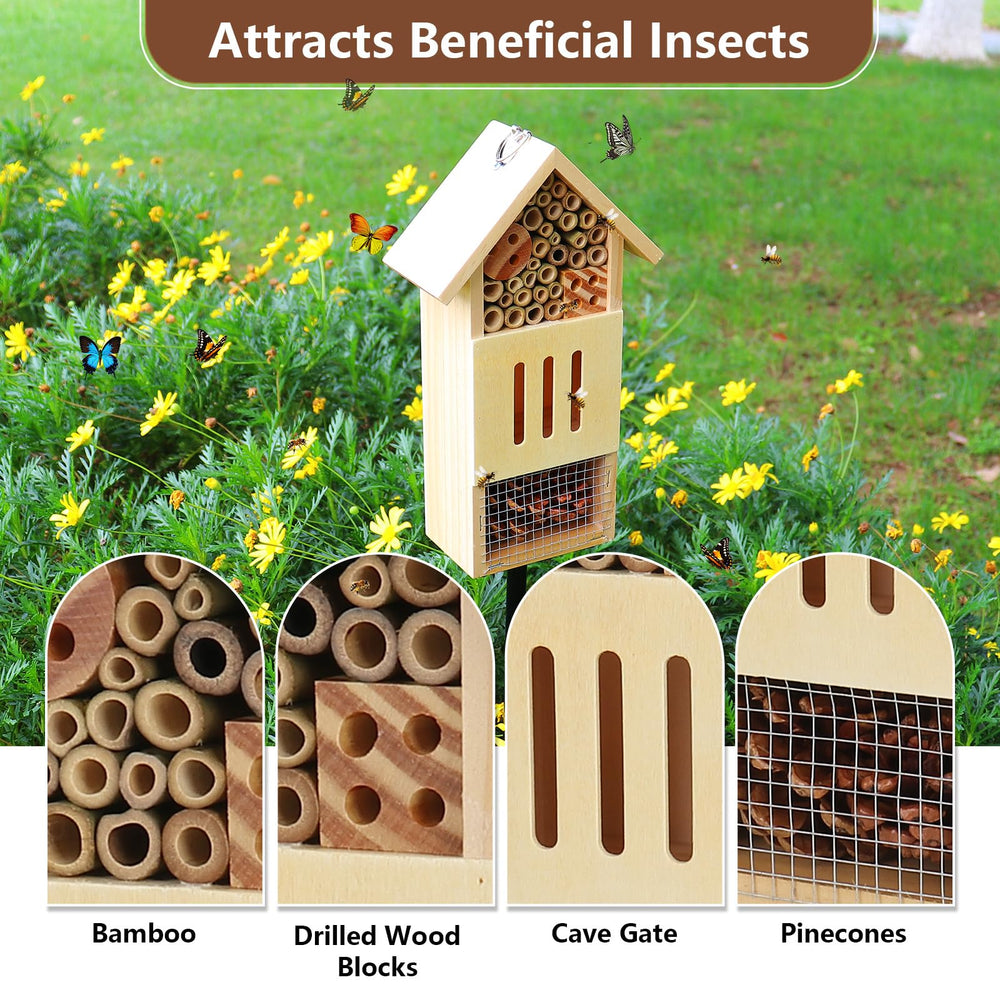 Lettry insect house staked among flowers boosting garden pollination