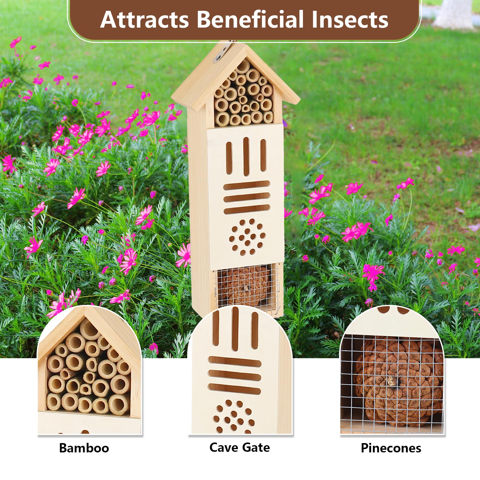 Lettry interior filled with bamboo and pine cones offering nesting spaces