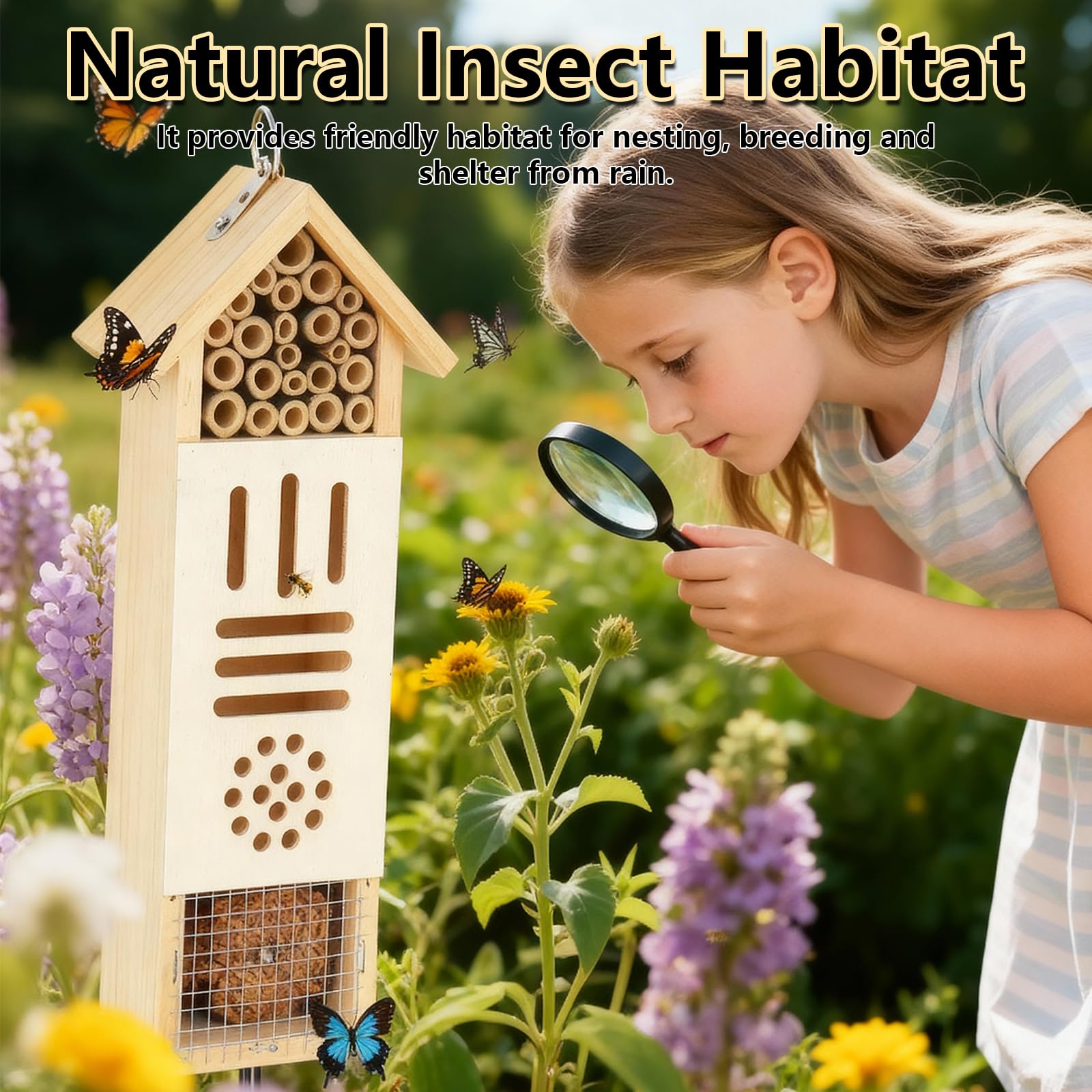 Lettry insect house in garden setting improving biodiversity and visual appeal