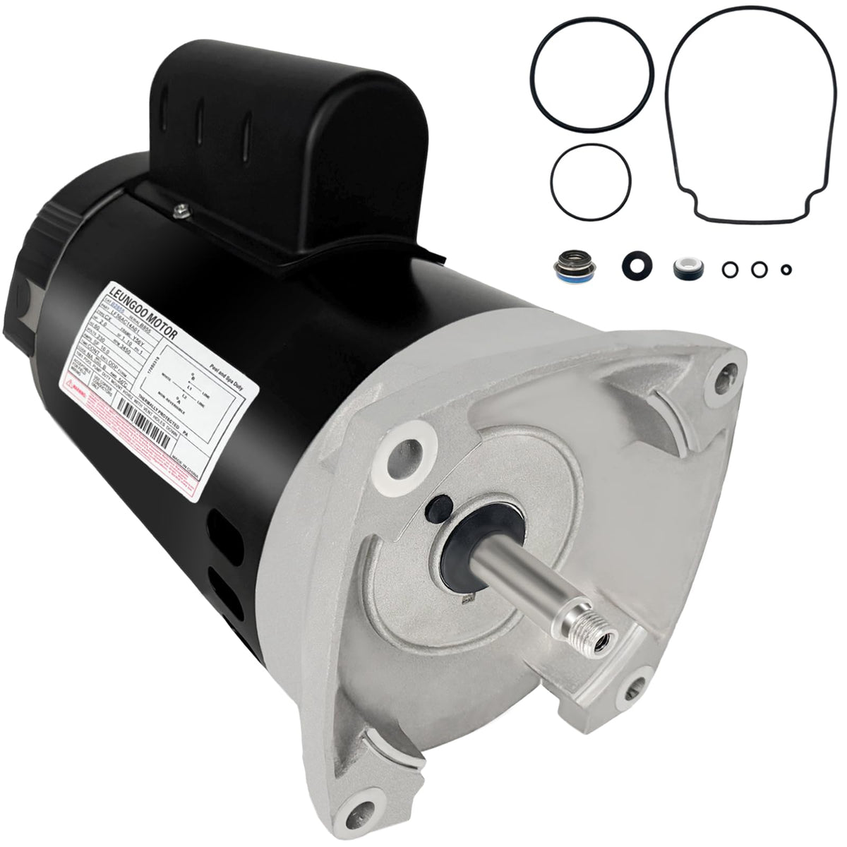LEUNGOO B2855 front view showing motor housing and cooling fan, clear brand visibility and durability