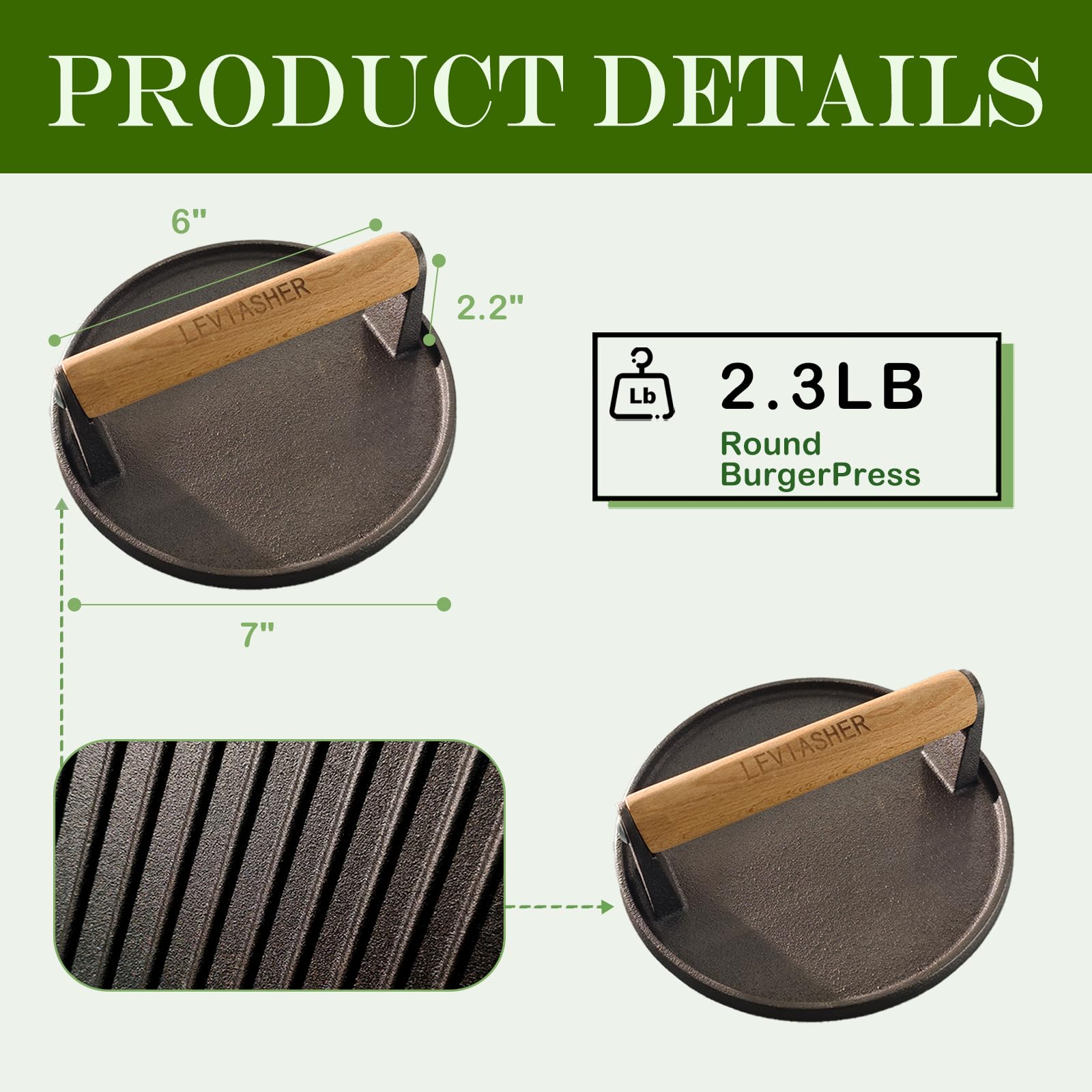 LEVIASHER wooden handle detail demonstrating cool-grip comfort and secure control