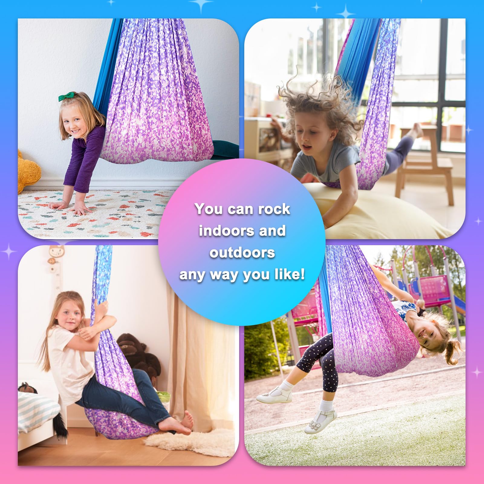 Levligle child sitting in swing reading, providing calm sensory comfort