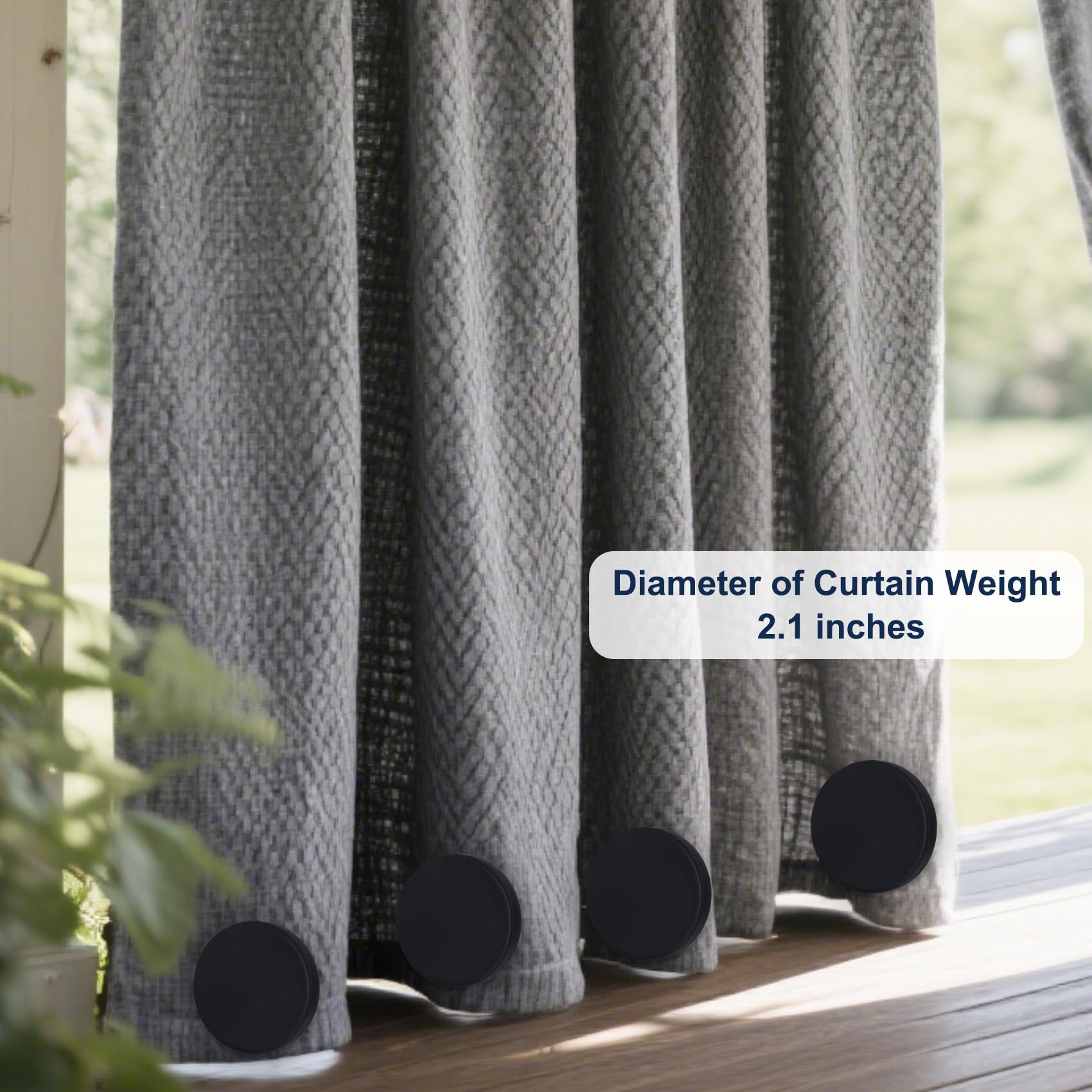 LEVOSHUA paired weights snapping through curtain hem to hold fabric straight