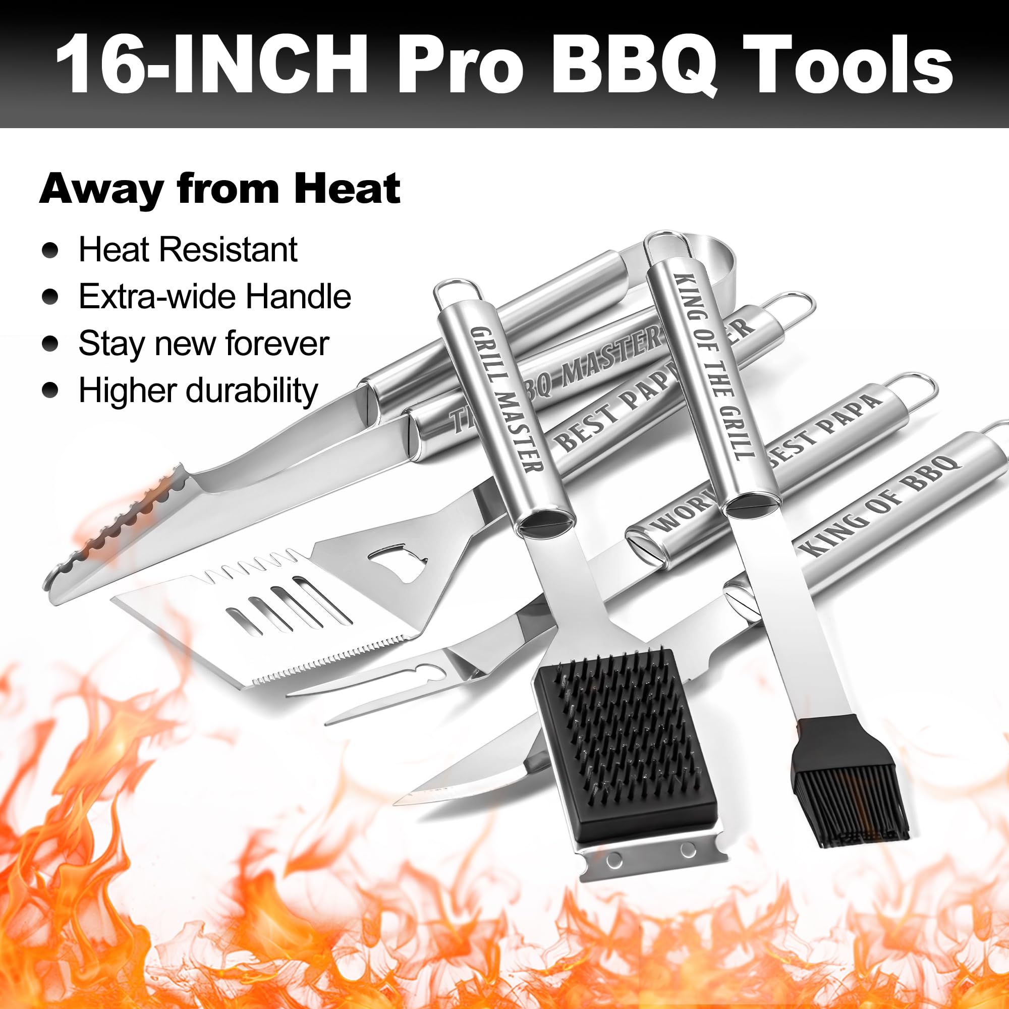 LEWARAN full tool set displayed on a grill, easy organization benefit