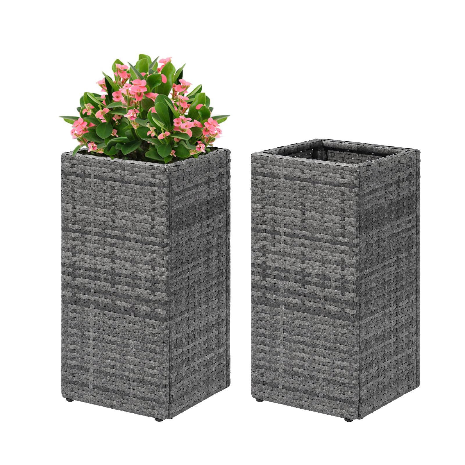 LEWIS&WAYNE front view of two gray tall planters showing elegant entrance appeal