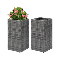 LEWIS&WAYNE front view of two gray tall planters showing elegant entrance appeal