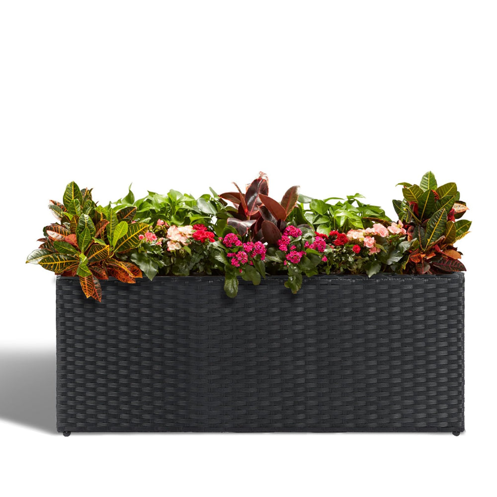 LEWIS&WAYNE front view of planter box showing sleek rattan look and space efficiency