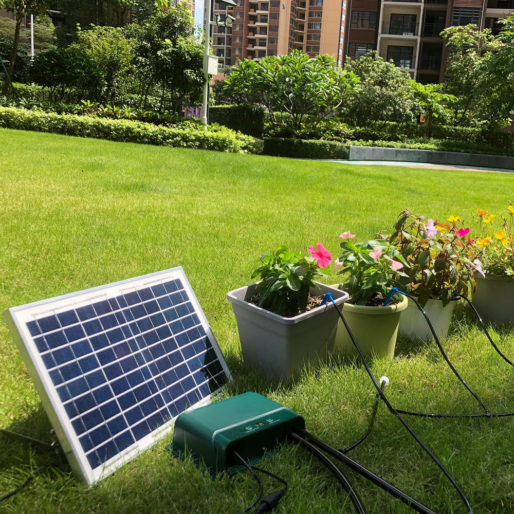 Lewisia system installed in a raised bed illustrating hands-free garden irrigation