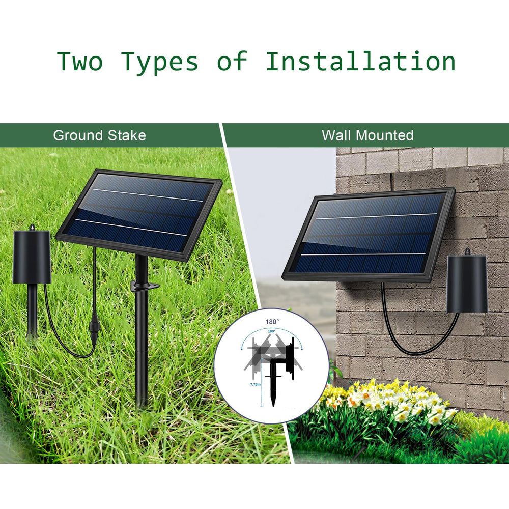 Lewisia solar panel mounted on ground stake, secure placement for optimal sun
