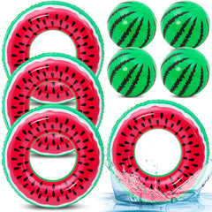 Lewtemi front view of eight-piece watermelon float set showing rings and balls benefits festive look