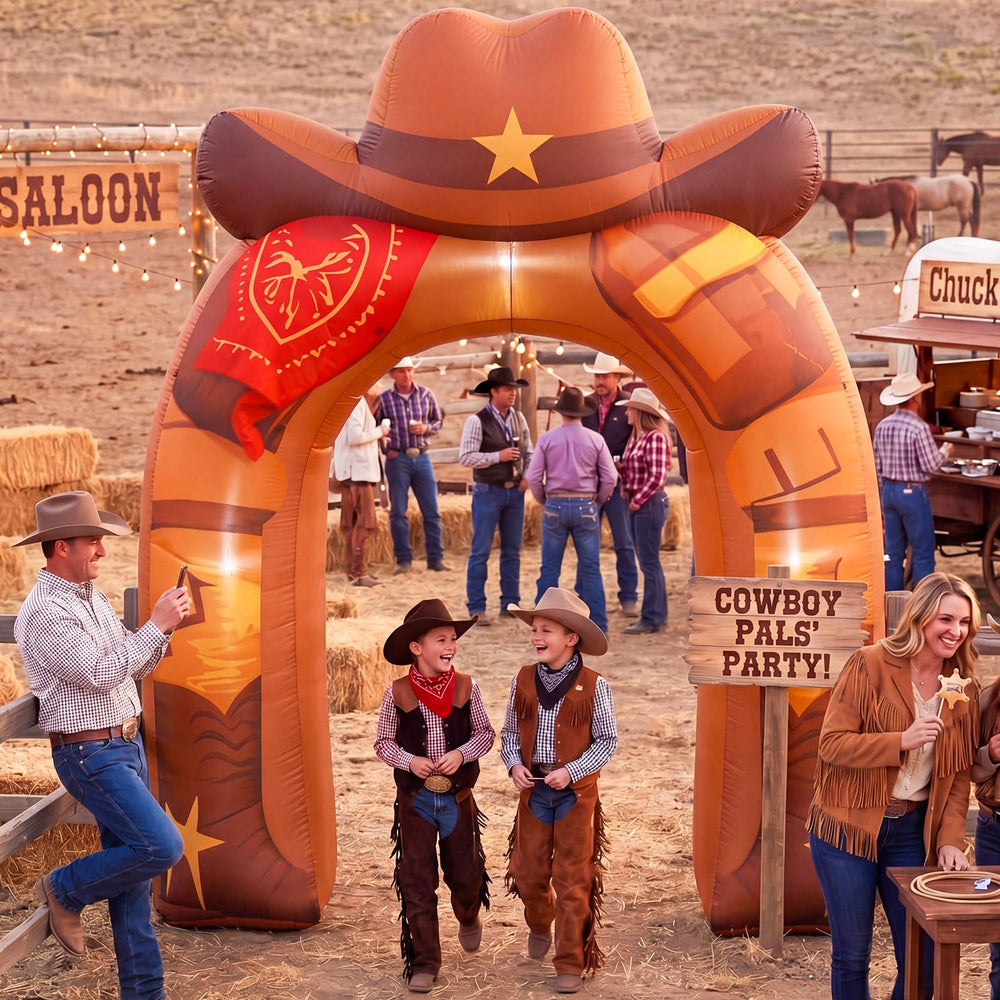 Leyndo front view of 8ft cowboy arch showing themed entrance and instant party impact