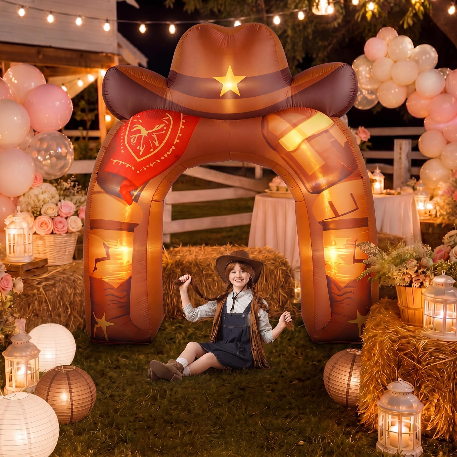 Leyndo arch in backyard party setting creating festive western atmosphere