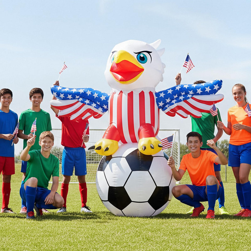 Leyndo eagle staged in lawn showing easy setup and festive atmosphere