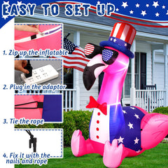Leyndo flamingo secured with stakes and ropes for stable outdoor display