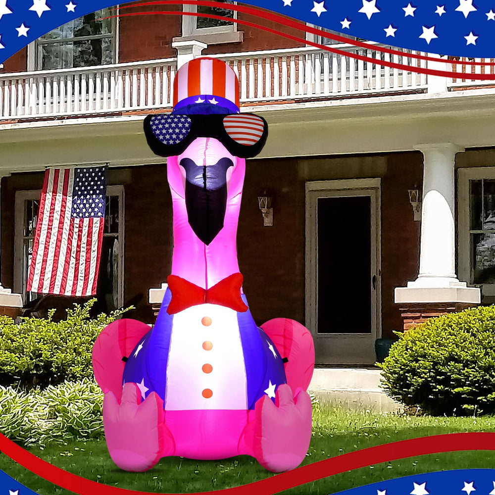 Leyndo flamingo lit at night with LEDs enhancing evening yard visibility