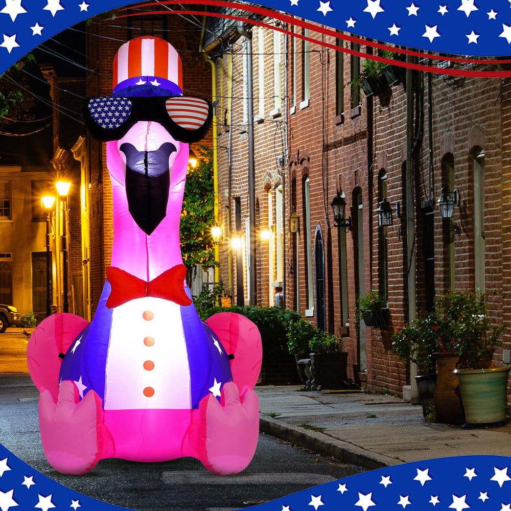 Leyndo flamingo in a backyard party setting adding festive Independence Day atmosphere