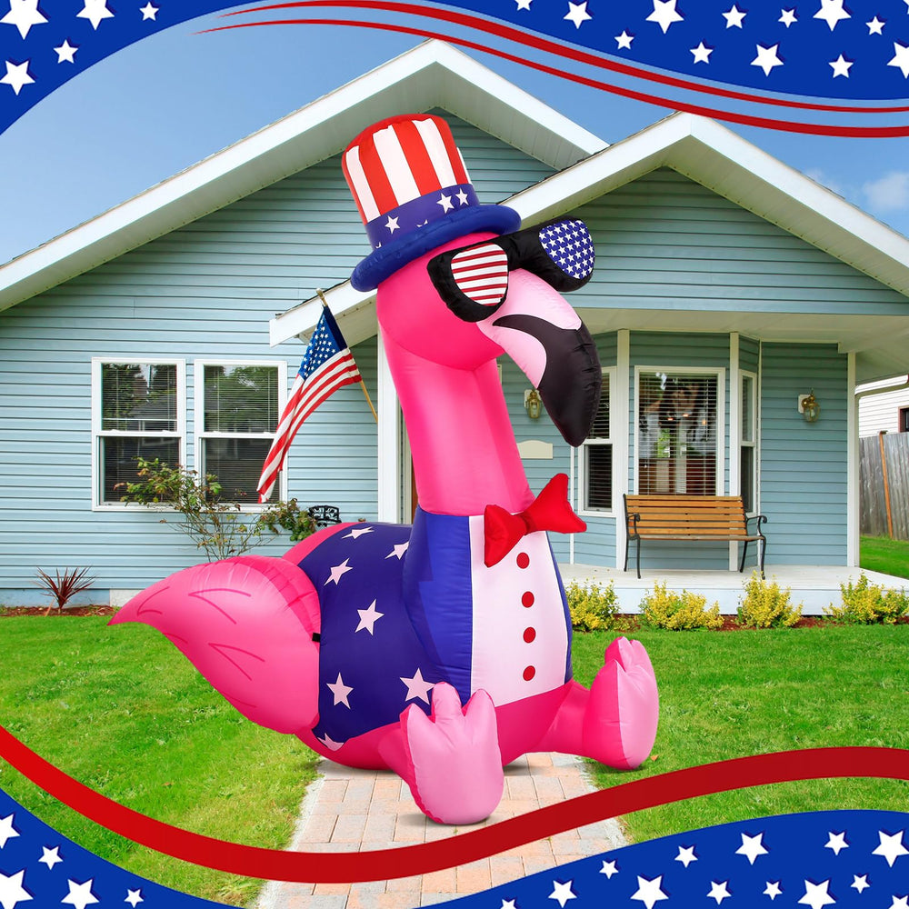 Leyndo flamingo beside a chair showing 5 ft size and scale for placement