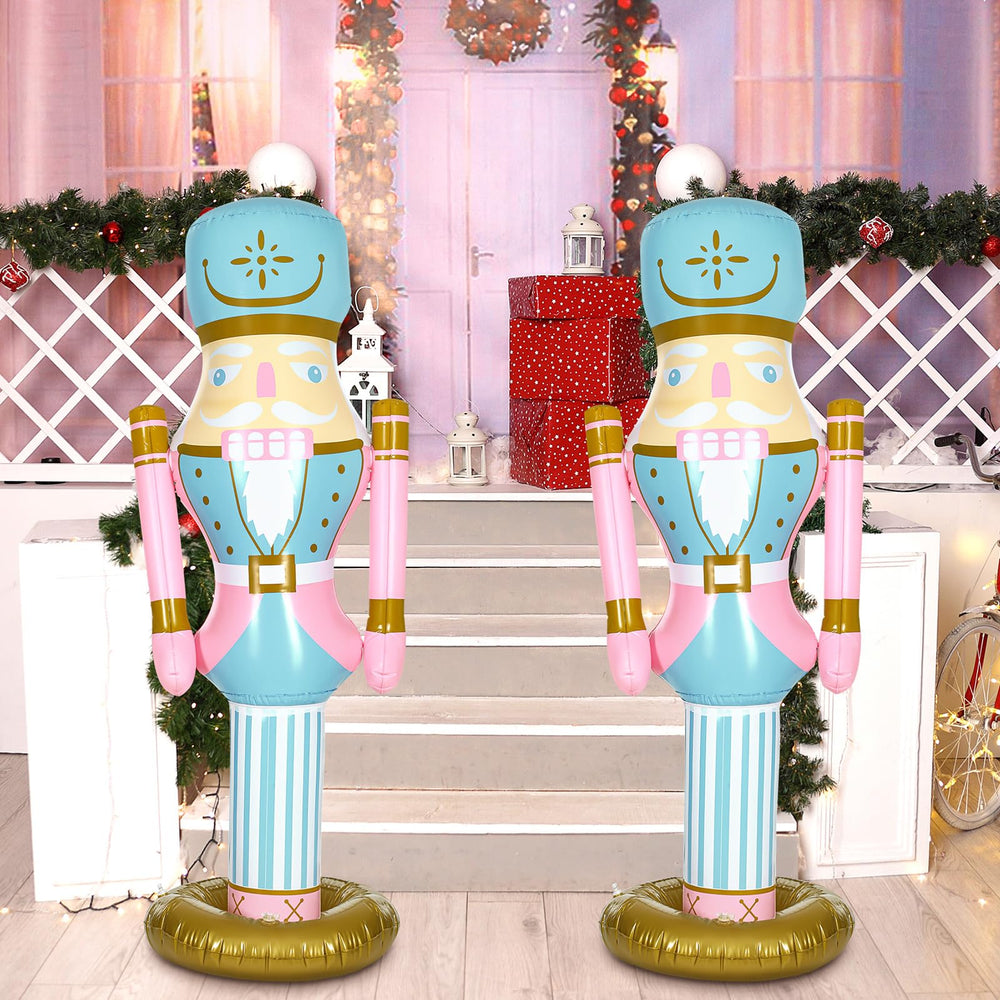 Leyndo front view of two pastel pink nutcrackers showing festive curb appeal