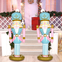 Leyndo front view of two pastel pink nutcrackers showing festive curb appeal